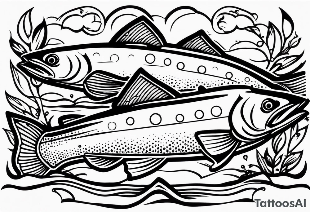 "A small tattoo featuring a lovestruck trout as the main theme, drawn without lines, using only color combinations." tattoo idea