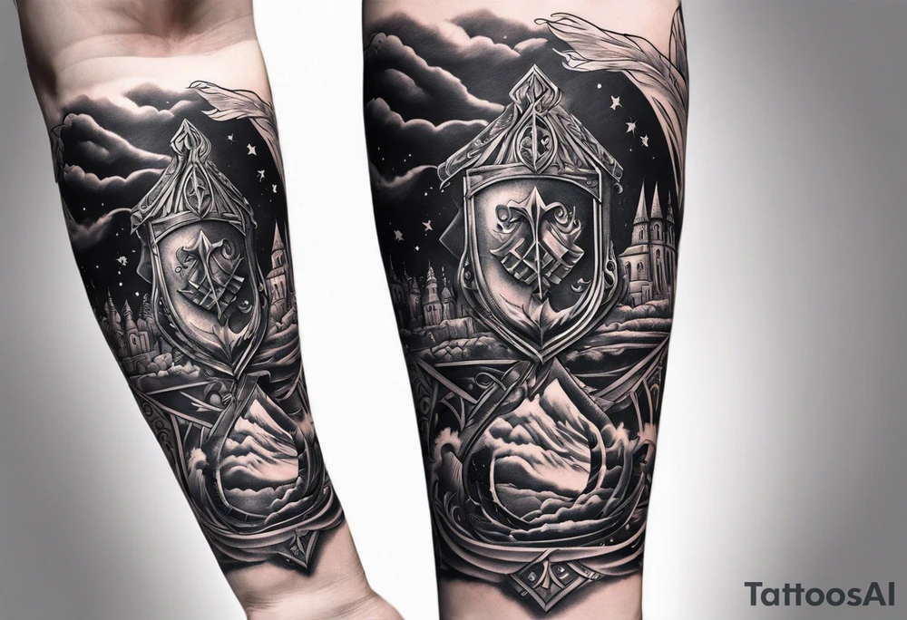 Harry Potter arm sleeve magic tattoo idea