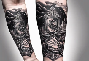Harry Potter arm sleeve magic tattoo idea