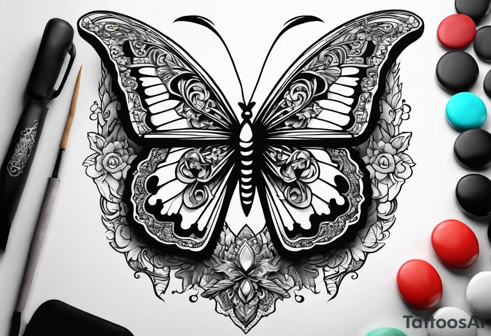Guitar, butterfly, rainbow, game cube tattoo idea