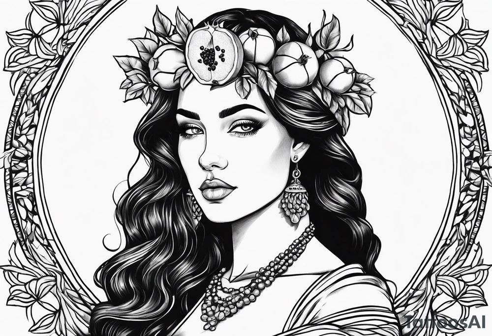 Persephone portrait holding a pomegranate tattoo idea