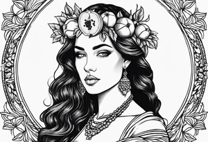 Persephone portrait holding a pomegranate tattoo idea