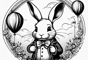 A little white rabbit is holding a baloon tattoo idea