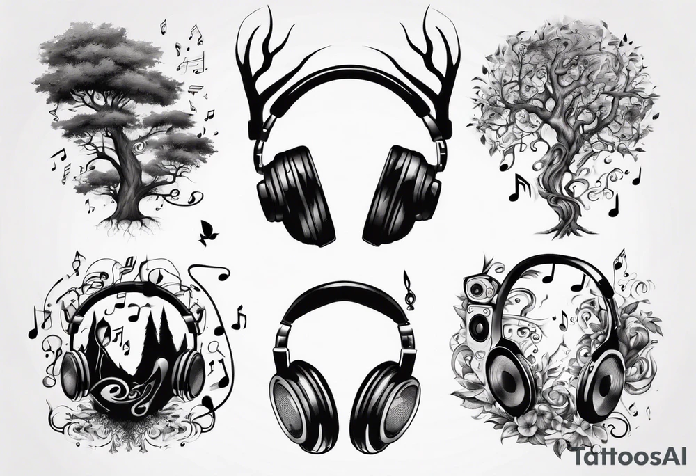 music speaker note tree headphones tattoo idea