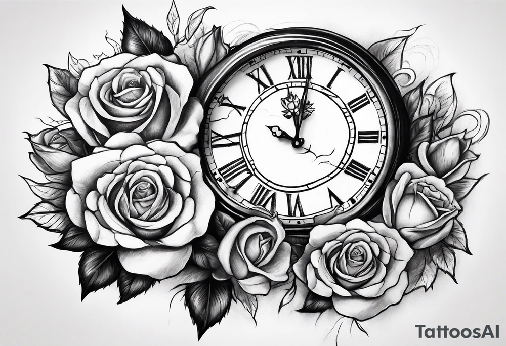 Mountains with clock with roses sleeve design tattoo idea Mountains with clock with roses sleeve design tattoo idea