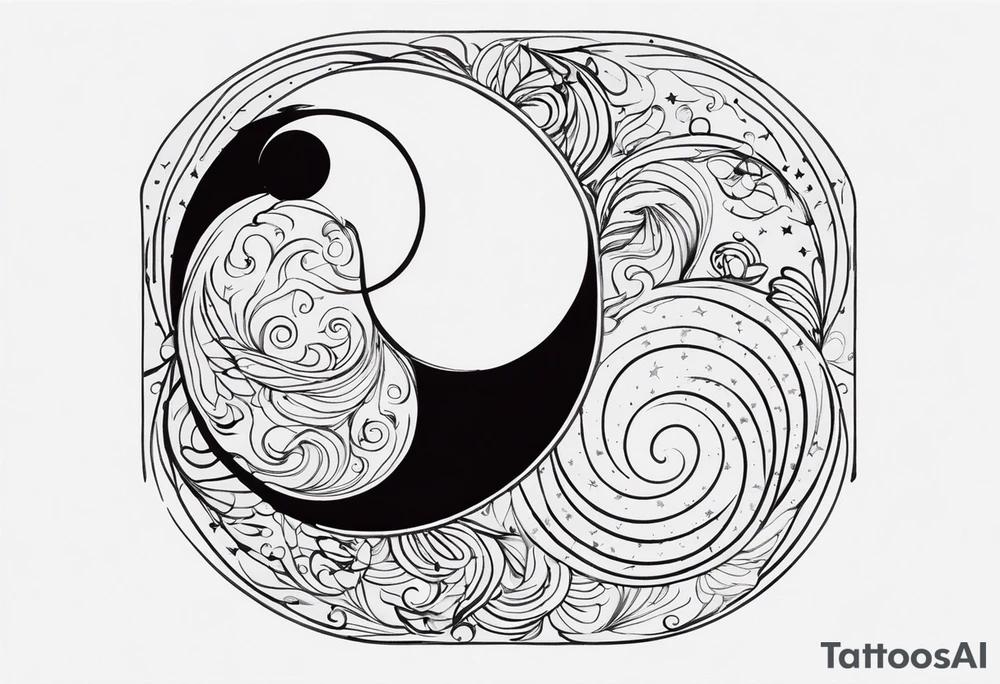 Lo Ying yang formato da carpe in uno sfondo che rappresenta luniverso tattoo idea