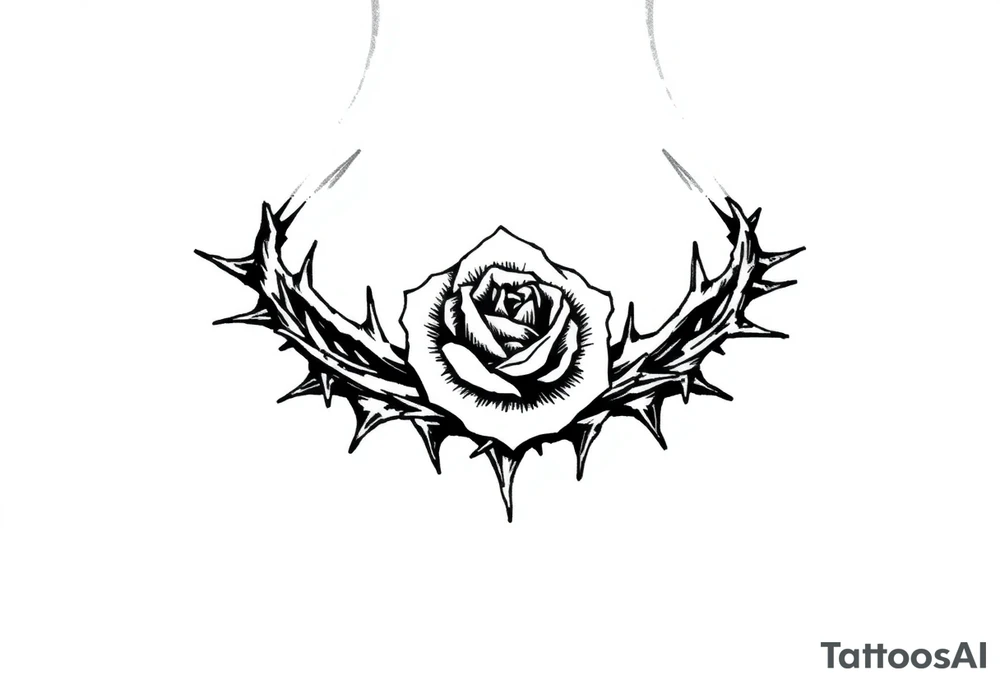 Crown of thorns with a rose in the middle tattoo idea