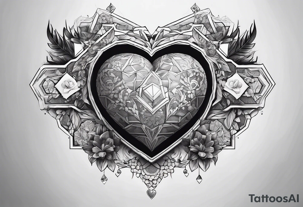 hexagon chest heart tattoo idea