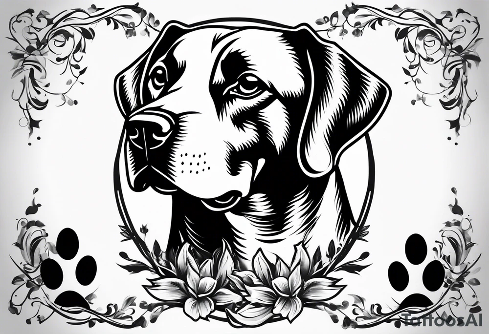 DOG AND Paw Print tattoo idea
