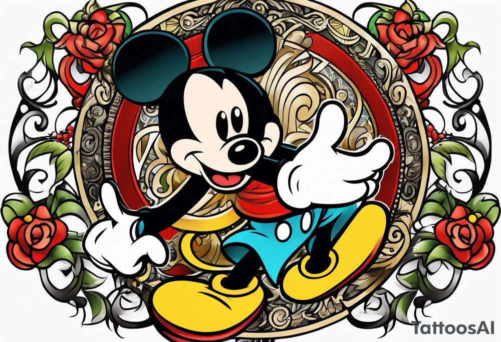mickey mouse fighting tattoo idea