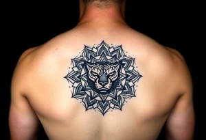 intricate mandala with a sacred panther with geometry and cosmic tattoo idea