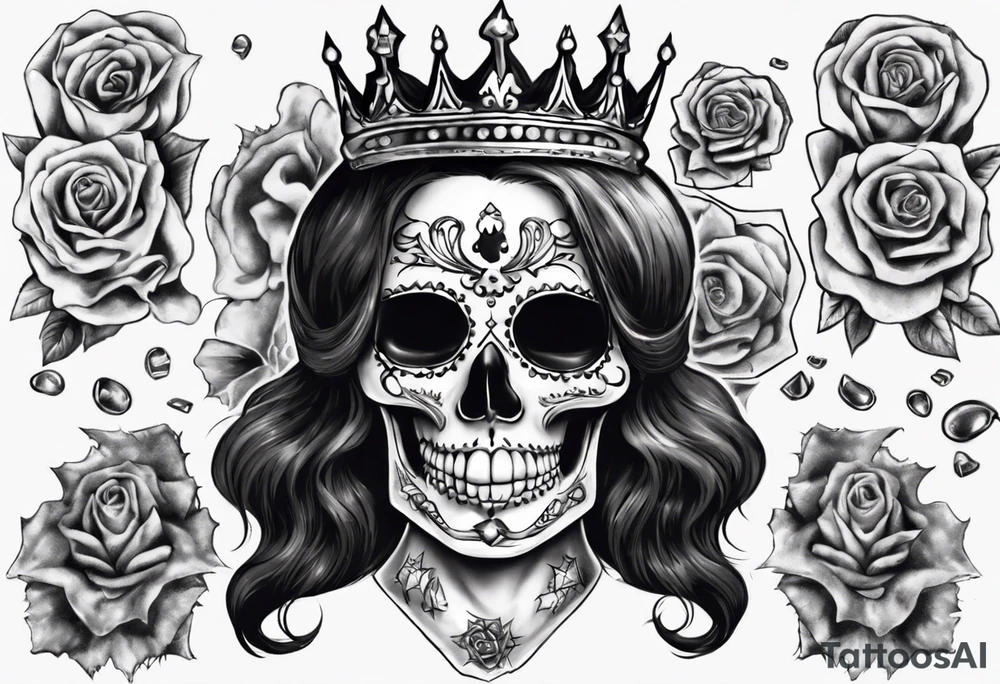 santa la muerta with dollars and crown
on card tattoo idea