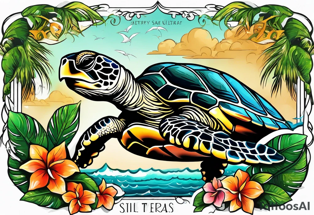 Sea turtle Beach tropical palm tres tattoo idea