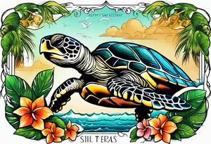 Sea turtle Beach tropical palm tres tattoo idea