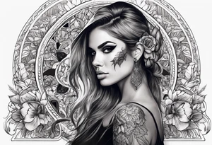 Half skull half beautiful lady face tattoo idea