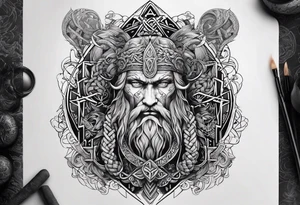 Nordic gods with runes and knots tattoo idea