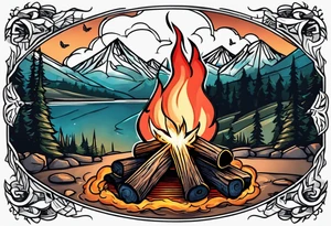 Campfire with small Moth flying above tattoo idea