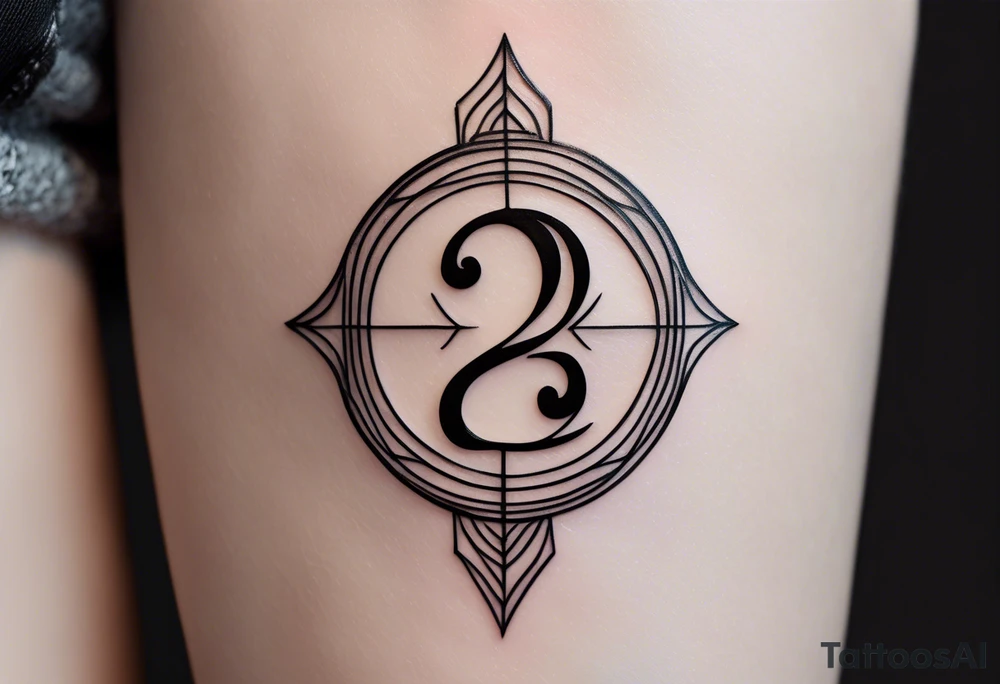 Minimalist tattoo with ultra-thin lines, where the number 22 is the main element, representing luck and eternal love with my girlfriend. The design should be subtle and elegant, with an abstract or geometric detail symbolizing our bond and special connection. Ideally in black and white, with a modern and timeless style, perfect for the forearm, chest, or behind the ear tattoo idea