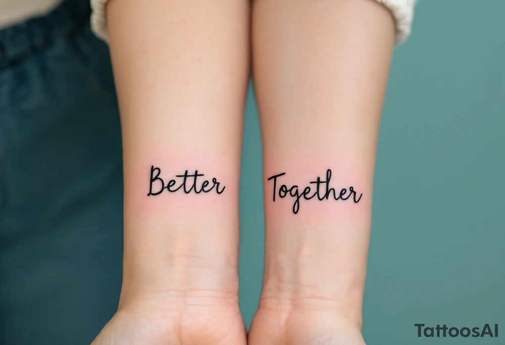 The phrase “Better Together” split between your outer wrists tells the world you're complete as one. tattoo idea