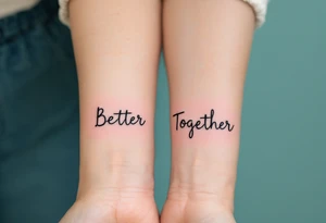 The phrase “Better Together” split between your outer wrists tells the world you're complete as one. tattoo idea