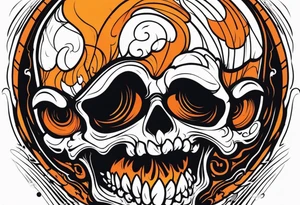 skull laughing black and orange tattoo idea