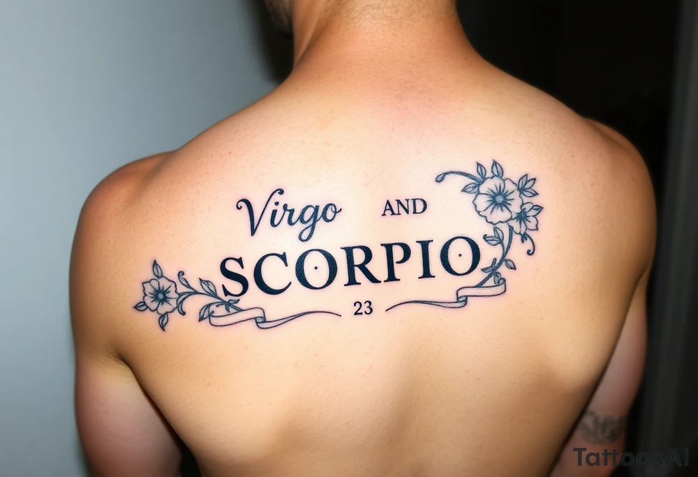 Virgo and Scorpio combination banner's hearts and flowers tattoo idea