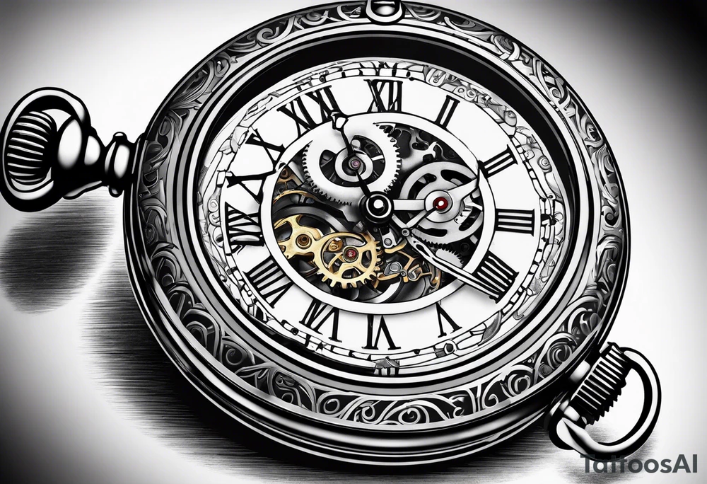 Old school pocket watch exploded showing inner mechanism tattoo idea