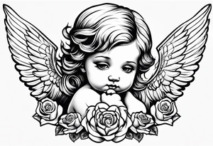 baby angel with a rose tattoo idea
