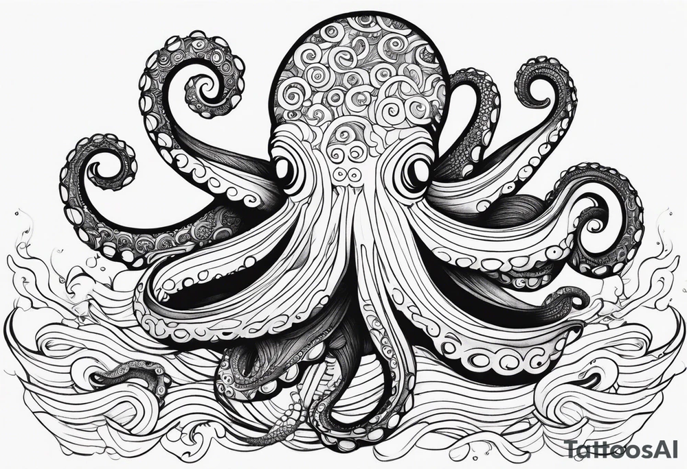 Octopus peaceful waves tattoo idea