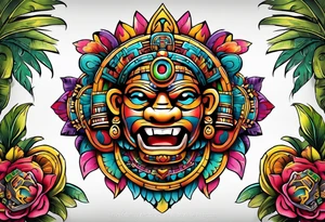 Colorful Mayan chaac tattoo idea