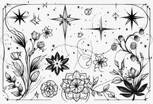 A múltiple constellation small, girly, discrete, minimmalist tattoo combining 3 constellations cáncer, virgo, and scorpio. Just the lines... no flowers tattoo idea