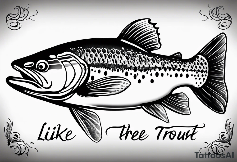A shaded trout with text that says, 'Like the trout...' tattoo idea