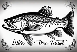 A shaded trout with text that says, 'Like the trout...' tattoo idea