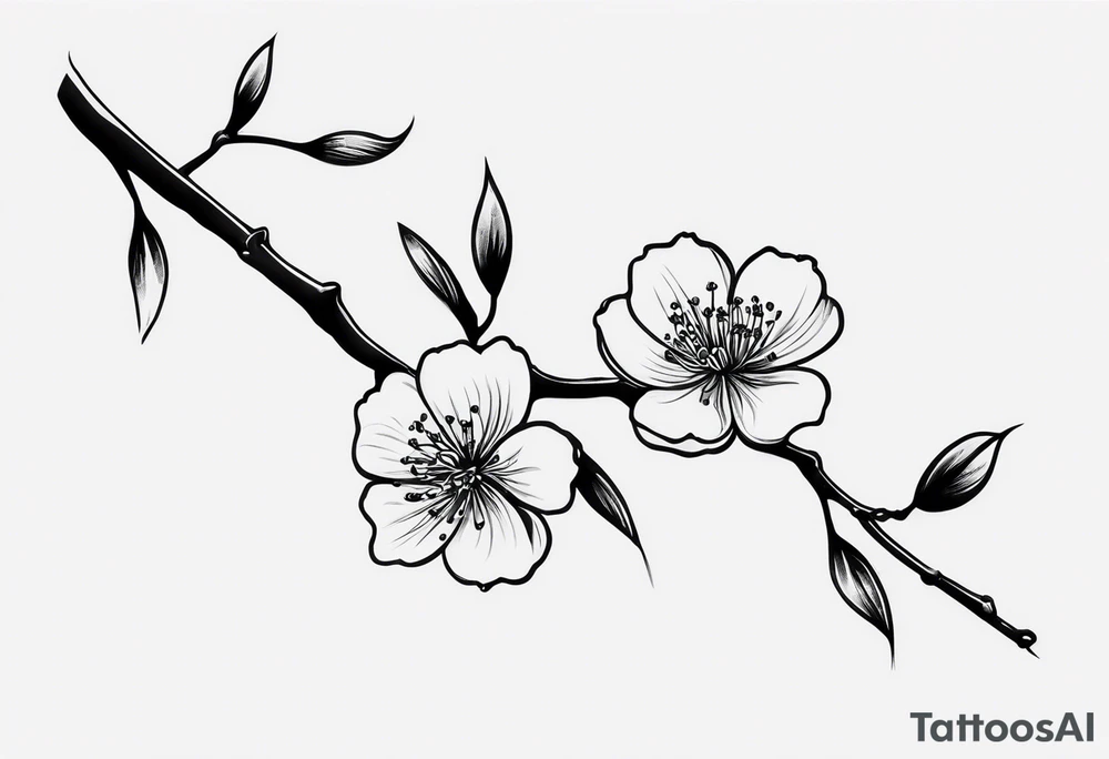 cherry blossom branch going from shoulder to wrist, wrap around bicep, make it LONG, at the end let it blossom and also let it blossom at the 2-3/7 part tattoo idea