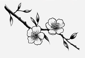 cherry blossom branch going from shoulder to wrist, wrap around bicep, make it LONG, at the end let it blossom and also let it blossom at the 2-3/7 part tattoo idea