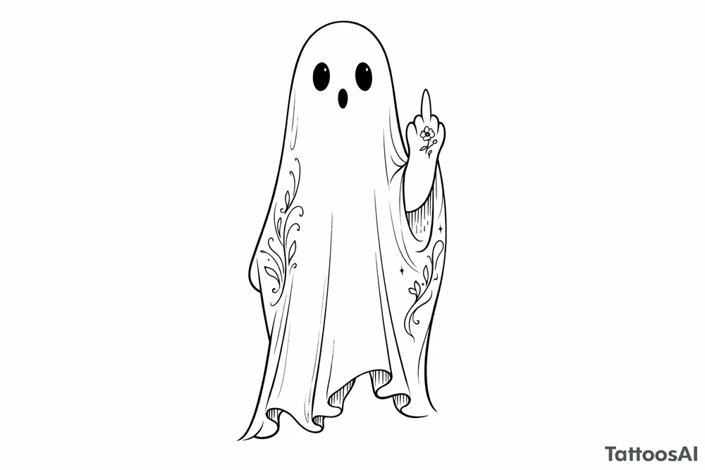 Tall cute ghost with middle finger tattoo idea