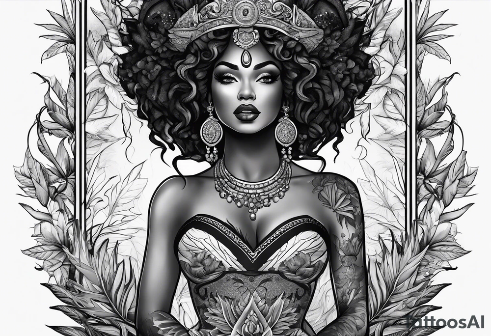 Black Goddess of marijuana tattoo idea