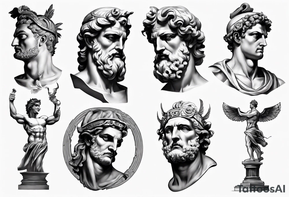 greek god statue realistic tattoo idea