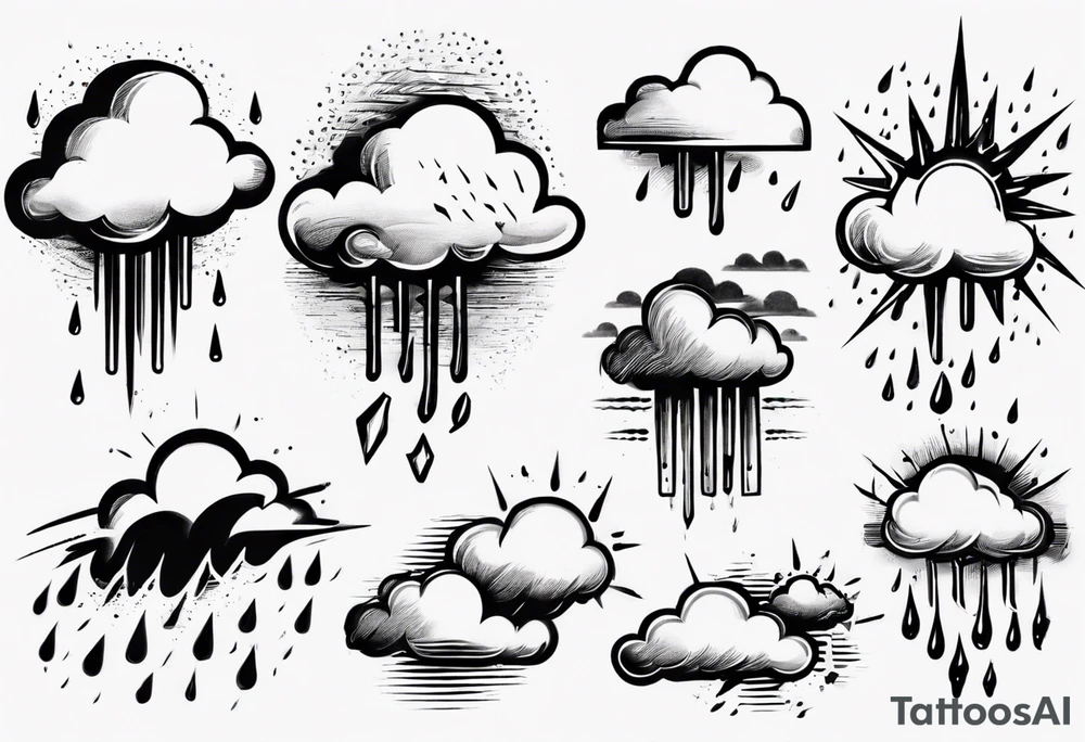 a cloud with rain and thunder tattoo idea
