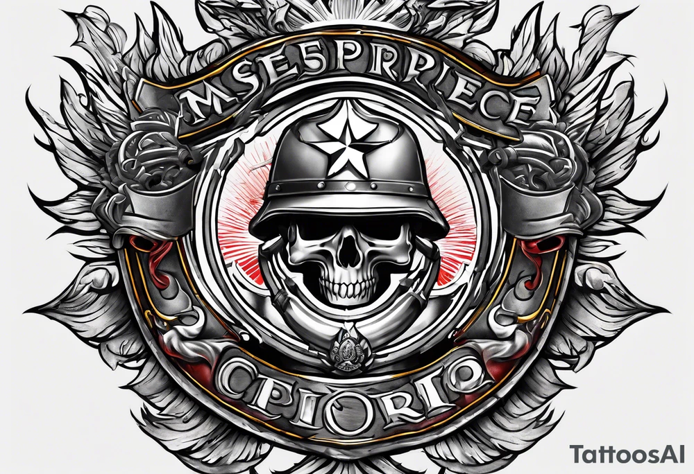 Armor breaking thru skin of shoulder with marine corp emblem showing tattoo idea