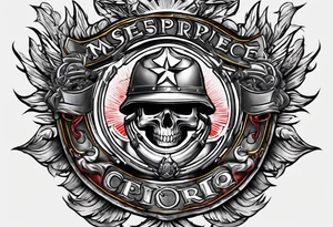 Armor breaking thru skin of shoulder with marine corp emblem showing tattoo idea