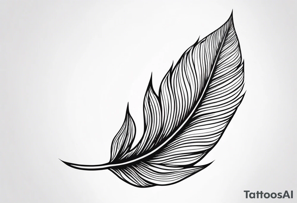 Create an image of a forearm tattoo of a leaf that becomes a feather towards the tip tattoo idea