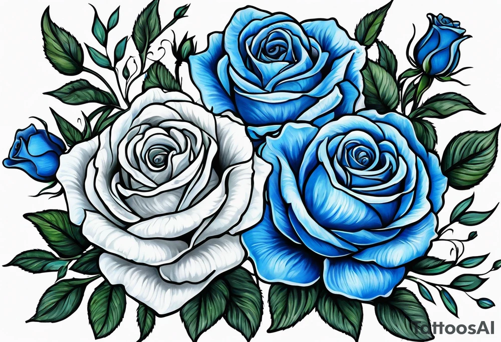 bouque of blue roses tattoo idea