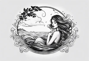 simple tattoo of full body girl floating on water tattoo idea