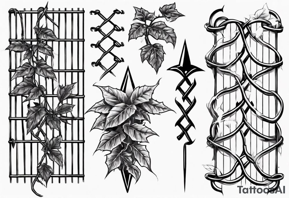 chain link fence with pointy ivy tattoo idea