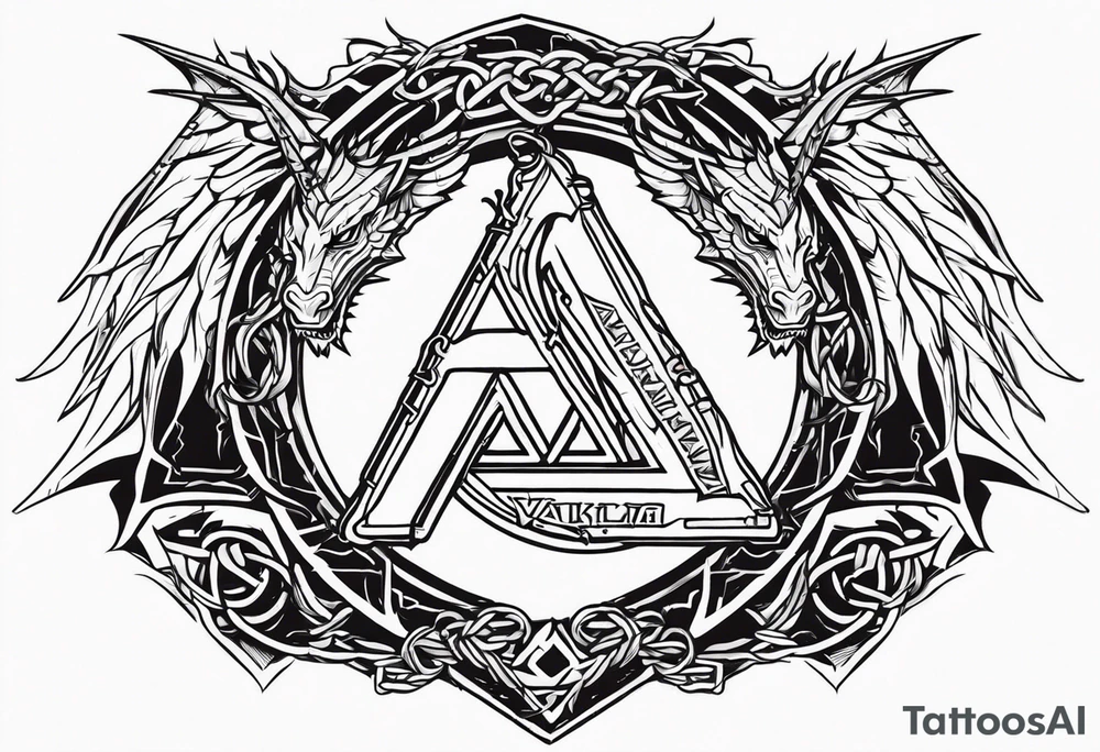 Valhalla sword shield axe barbed wire chains valknut fire dragon tattoo idea Valhalla sword shield axe barbed wire chains valknut fire dragon tattoo idea