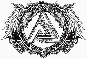 Valhalla sword shield axe barbed wire chains valknut fire dragon tattoo idea