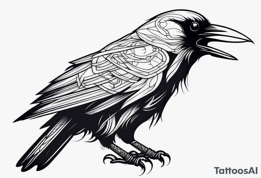 black raven with sword in mouth tattoo idea