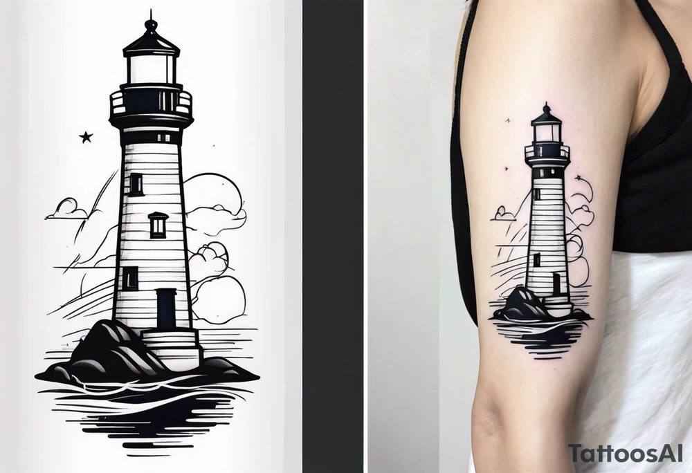 lighthouse fine line tattoo idea