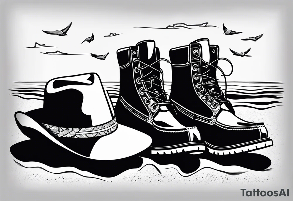 Keep it simple. A pair of timberland boots. two flip flops and a cowboyhat on the Beach. tattoo idea